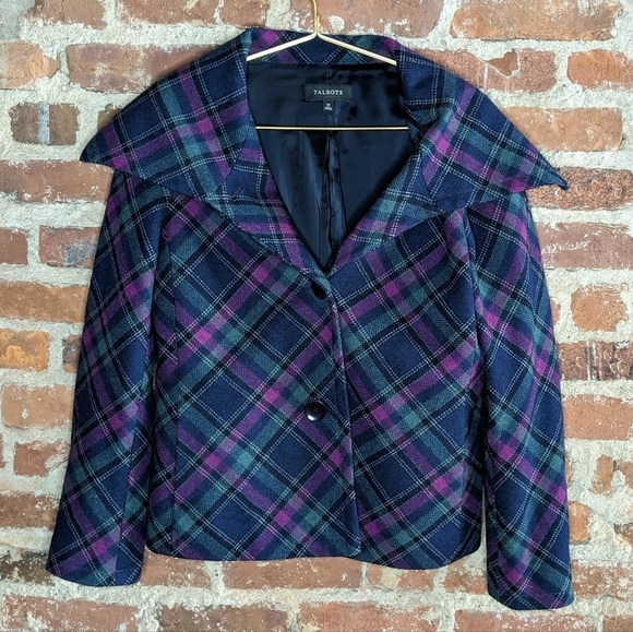Talbots Size 10 Magenta, Green, & Blue Plaid Wool Blend Blazer Jacket - Picture 1 of 9